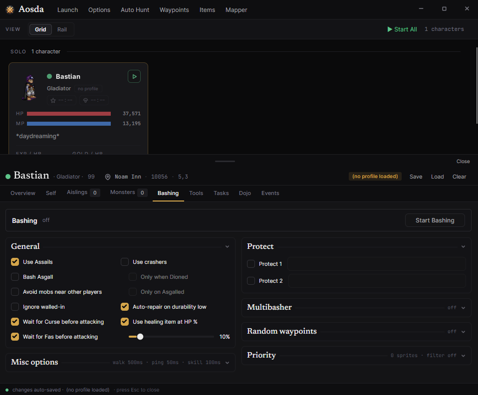 The Bashing tab: attack gates, protect slots, multibasher and priority